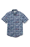 Reyn Spooner Lifeguards Tailored Fit Print Short Sleeve Button-Down Shirt Navy at Nordstrom,