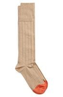 EDWARD ARMAH Pima Cotton Blend Rib Dress Socks in Khaki at Nordstrom