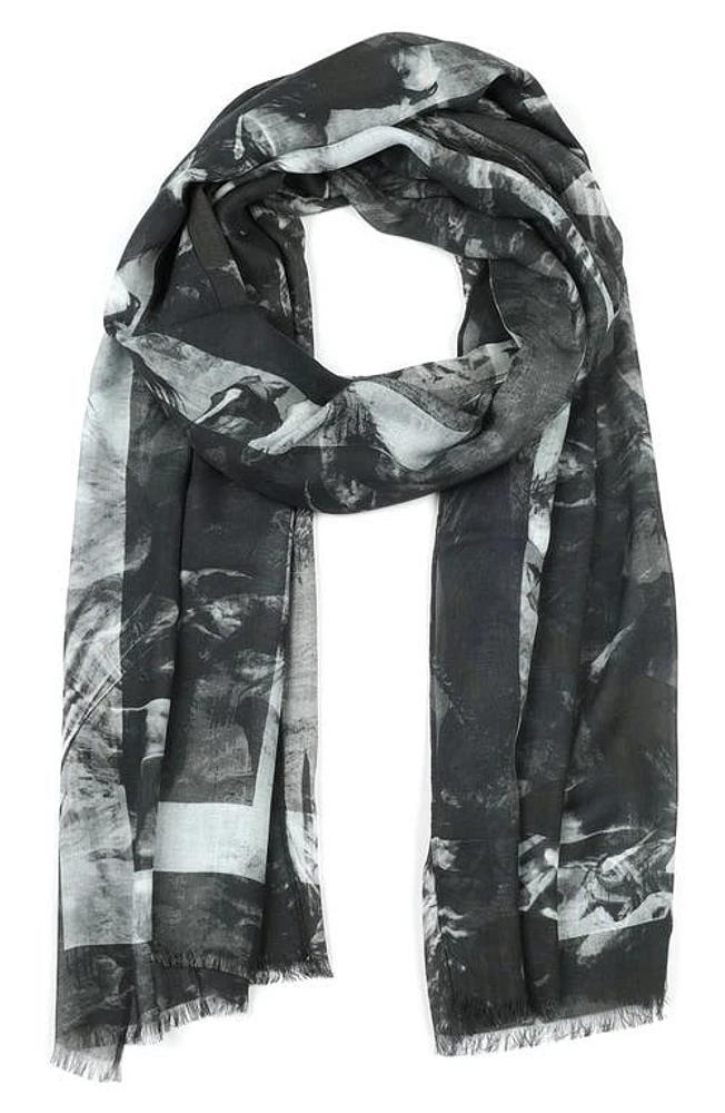 AllSaints Colca Horse Print Fringe Scarf in Black at Nordstrom