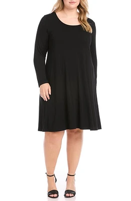 Karen Kane Maggie Long Sleeve Jersey Trapeze Dress Black at Nordstrom,