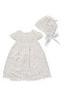 Carriage Boutique Lace Christening Gown & Bonnet Set in Off White at Nordstrom