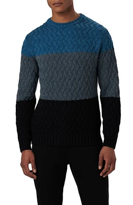 Bugatchi Color Block Merino Wool Blend Crewneck Sweater Navy at Nordstrom,