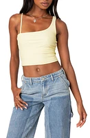 EDIKTED Reece Asymmetric Strap Crop Top Yellow at Nordstrom,