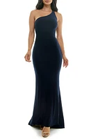 Jump Apparel Strappy One-Shoulder Trumpet Gown in Navy at Nordstrom, Size 7