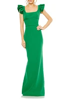 Mac Duggal Open Back Ruffle Cap Sleeve Gown Green at Nordstrom,