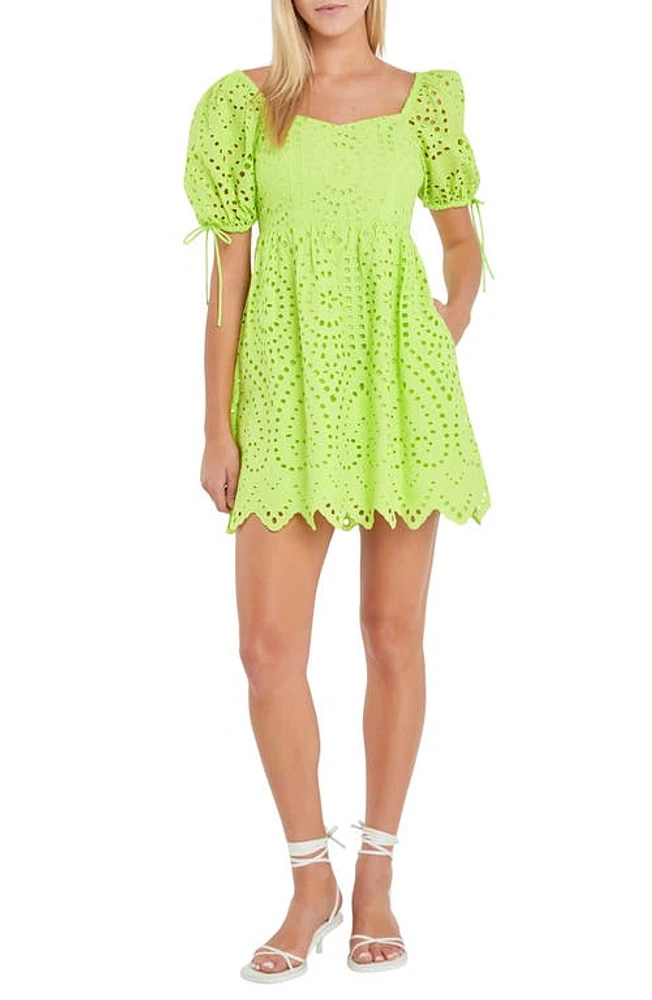 English Factory Scallop Hem Eyelet Minidress Lime at Nordstrom,