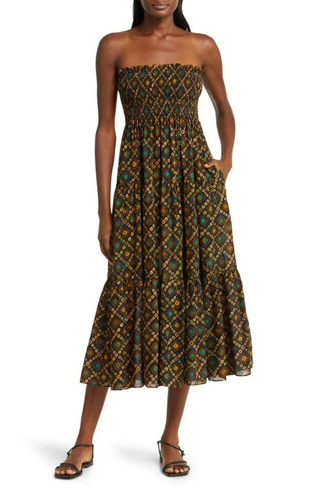 Ulla Johnson Lucca Batik Print Strapless Cover-Up Dress Bronzite at Nordstrom,