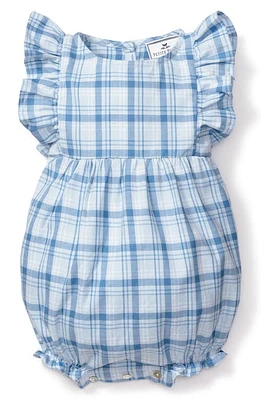 Petite Plume Seafarer Tartan Ruffle Bubble Romper Pajamas Blue at Nordstrom,