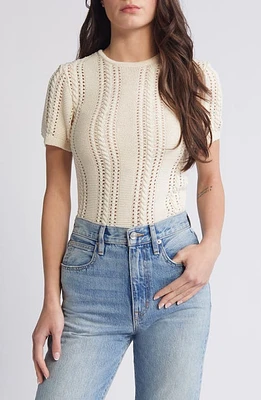 VERO MODA Nora Cable Detail Short Sleeve Cotton Blend Sweater at Nordstrom,