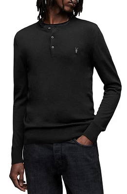 AllSaints Mode Merino Wool Henley Sweater Black at Nordstrom,