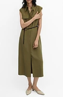 MANGO Belted Shirtdress Khaki at Nordstrom,