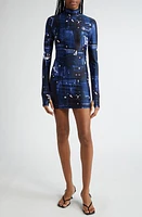 Coperni X-Ray Mock Neck Long Sleeve Minidress Navy at Nordstrom,