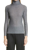 Pleats Please Issey Miyake Pleated Funnel Neck Top Light Grey at Nordstrom,