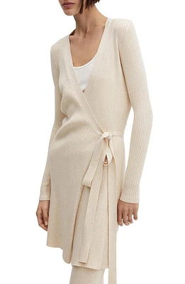 MANGO Rib Wrap Long Cardigan Beige at Nordstrom,