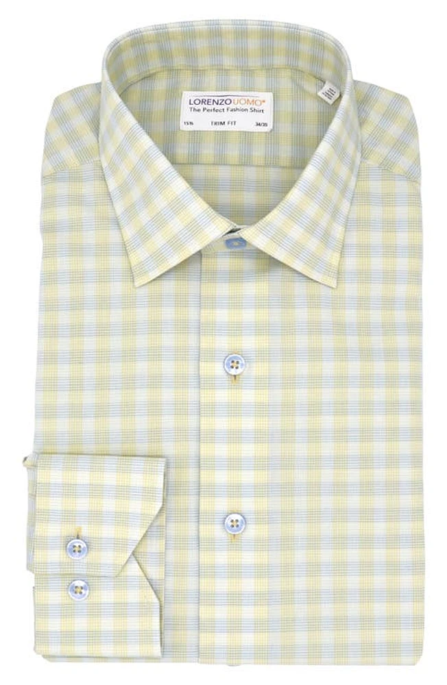 Lorenzo Uomo Trim Fit Check Stretch Cotton Dress Shirt Yellow at Nordstrom,