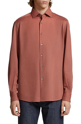 ZEGNA Cotton Button-Up Shirt Orange at Nordstrom,