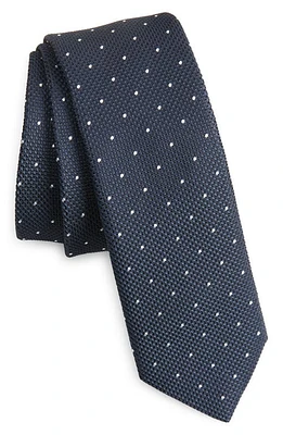 BOSS Dot Print Silk Blend Tie in Dark Blue at Nordstrom