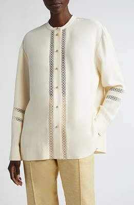 St. John Collection Crepe Back Satin Button-Up Shirt Ecru at Nordstrom,