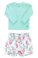 RuggedButts Flamingo Two-Piece Rashguard Swimsuit Aqua Blue at Nordstrom,