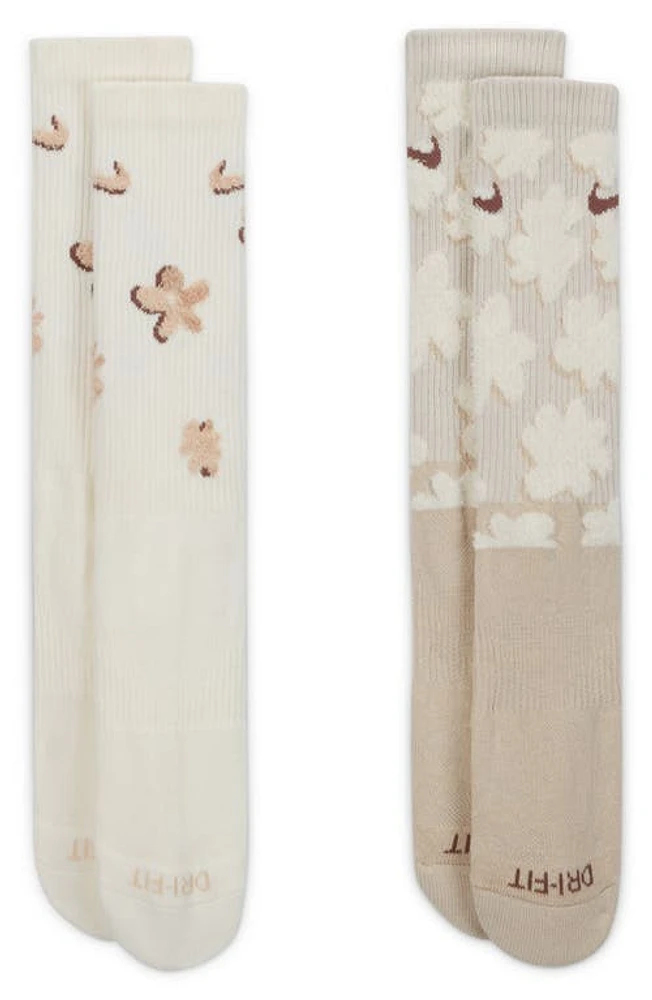 Nike Assorted 2-Pack Dri-FIT Everyday Plus Flower Power Cushioned Crew Socks Ivory at Nordstrom,