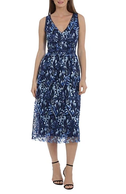 Maggy London Woodland Sequin Embroidered Sleeveless Midi Dress Blue Multi at Nordstrom,