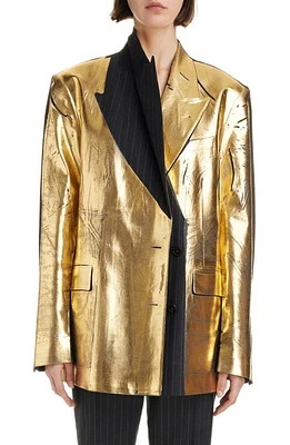 Dries Van Noten Benos Asymmetric Metallic Coated Wool Blazer in Gold Anthracite at Nordstrom, Size 12 Us