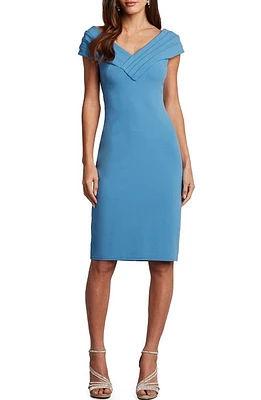 Tadashi Shoji Pleated Cap Sleeve Crepe Sheath Dress Cadet Blue at Nordstrom,