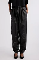 Balmain Oversize Tapered Leg Leather Pants in 0Pa Black at Nordstrom, Size 12 Us