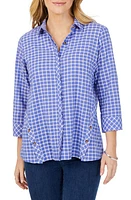 Foxcroft Cassie Plaid Stretch Cotton Button-Up Shirt Iris Bloom at Nordstrom,