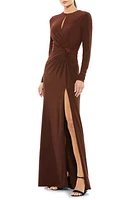 Mac Duggal Ruched Keyhole Long Sleeve Jersey Gown at Nordstrom,