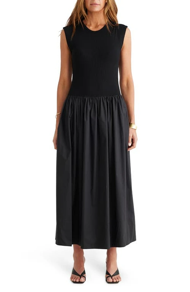 Brave+True Daphne Mixed Media Sleeveless Maxi Dress in Black at Nordstrom, Size Medium