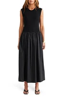 Brave+True Daphne Mixed Media Sleeveless Maxi Dress in Black at Nordstrom, Size Medium