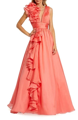 Mac Duggal Ruffle Detail Ruched Chiffon Ballgown at Nordstrom,