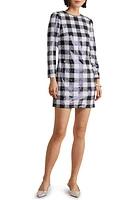 vineyard vines Sequin Buffalo Check Long Sleeve Minidress Gingham-Navy at Nordstrom,