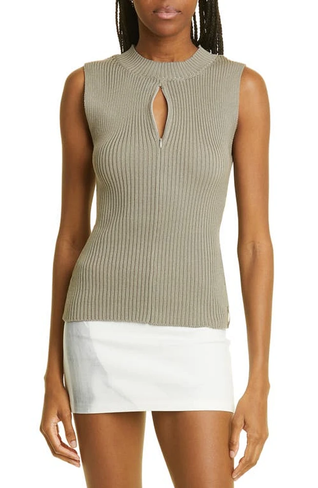 Paloma Wool Atori Zip Keyhole Organic Cotton Rib Sleeveless Sweater Dark Grey at Nordstrom,