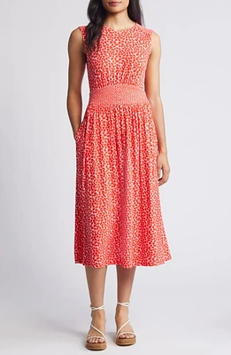 Boden Waist Detail Sleeveless Dress Poppy Red Botanic Sprig at Nordstrom,