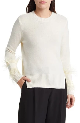 KOBI HALPERIN Billie Feather Trim Cashmere Sweater Ivory at Nordstrom,