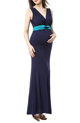 Kimi and Kai Scarlett Maternity Maxi Dress in Navy/Teal at Nordstrom, Size Medium