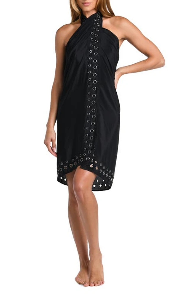 L'AGENCE Emmeline Grommet Trim Cover-Up Pareo Black at Nordstrom,