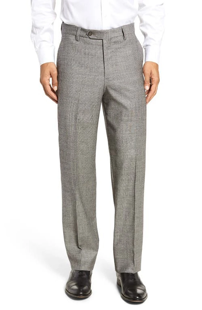 Berle Touch Finish Flat Front Plaid Classic Fit Stretch Wool Dress Pants Black/White at Nordstrom,