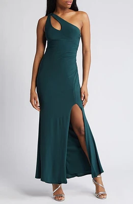 Jump Apparel One-Shoulder Side Slit Trumpet Gown Hunter at Nordstrom,