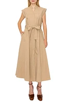 MELLODAY Tie Belt Shirtdress Beige at Nordstrom,