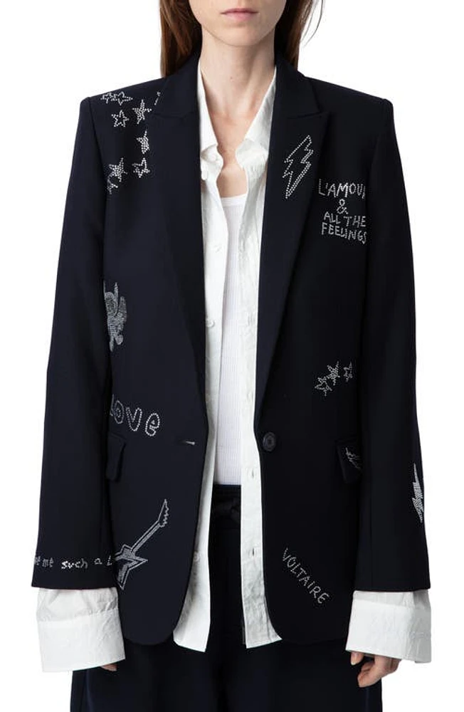 Zadig & Voltaire Valse Diamante Detail Jacket Encre at Nordstrom, Us