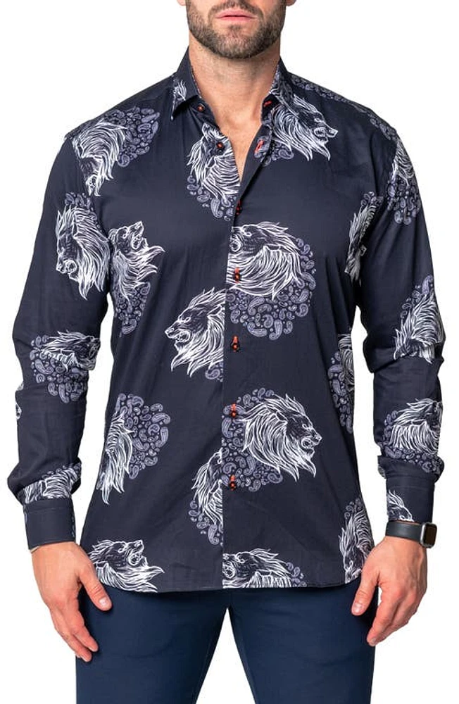 Maceoo Fibonacci Lionpaisley Cotton Button-Up Shirt in Black at Nordstrom, Size 5