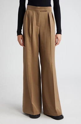 Max Mara Libbra Pleated Wide Leg Virgin Wool & Mohair Pants Mud at Nordstrom,