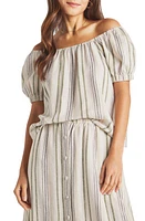 Splendid Farrah Stripe Off the Shoulder Linen Blend Top Cypress at Nordstrom,