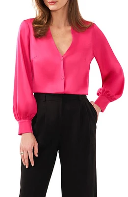 halogen(r) Collarless Satin Button-Up Shirt at Nordstrom,