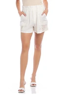 FIFTEEN TWENTY Alana Lace Panel Linen Shorts White at Nordstrom,