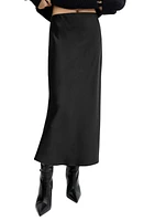 MANGO Satin Midi Skirt Black at Nordstrom,