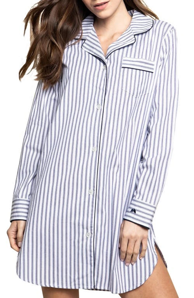 Petite Plume Navy French Ticking Stripe Cotton Nightshirt at Nordstrom,